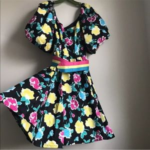 Vintage Victor Costa 80s Party Dress Floral Print